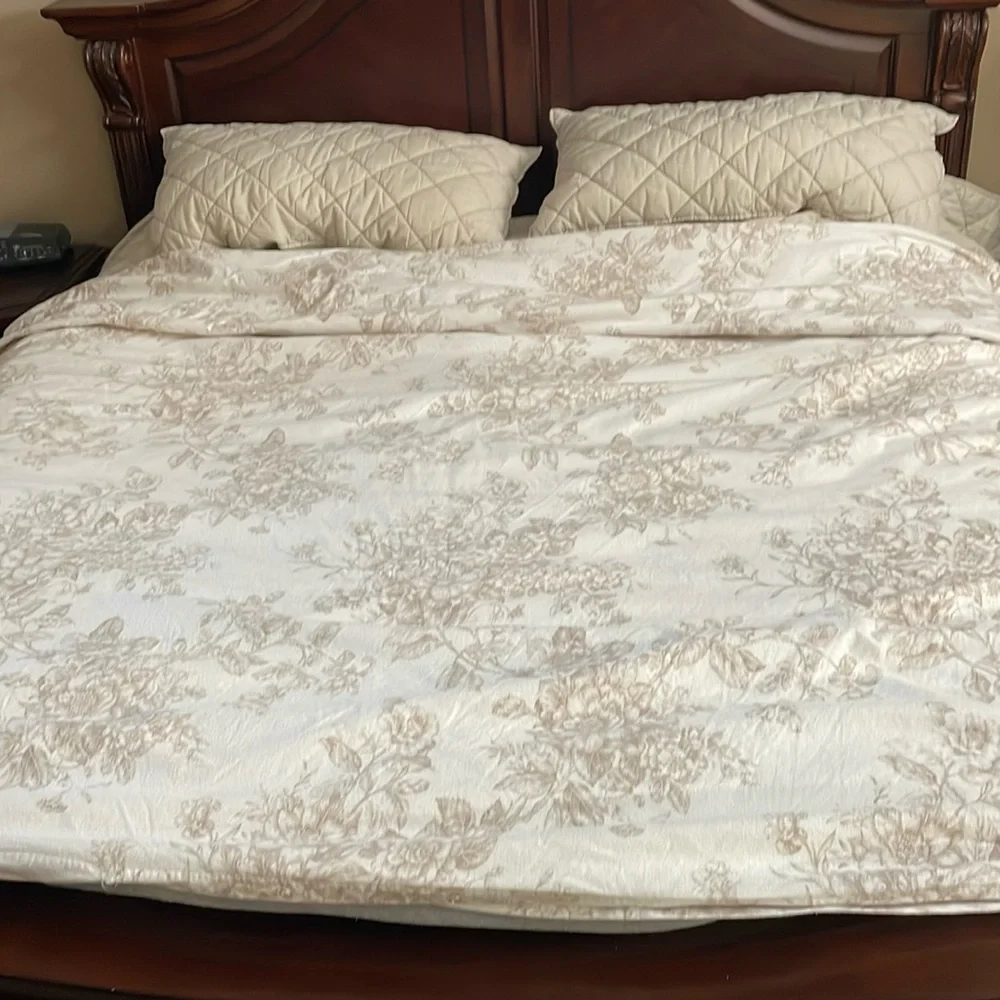 Garnet Hill Signature Toile Floral Flannel Duvet Cover Linen Toile King Size